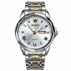 OLEVS Luxury Silver Gold White Dial Men's Quartz Watch