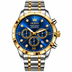 OLEVS Luxury Royal Blue & Gold Chronograph Stainless Steel Watch