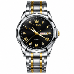 OLEVS Luxury Black Gold & Silver Men's Quartz Watch